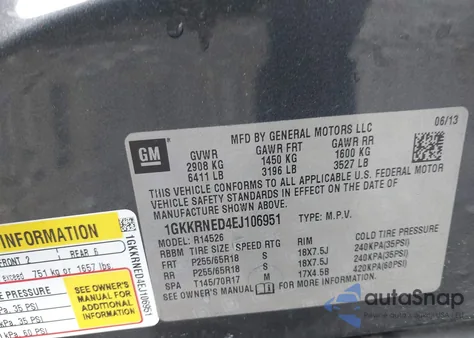 2014 GMC Acadia Sle-1 from USA, damaged, VIN 1GKKRNED4EJ106951